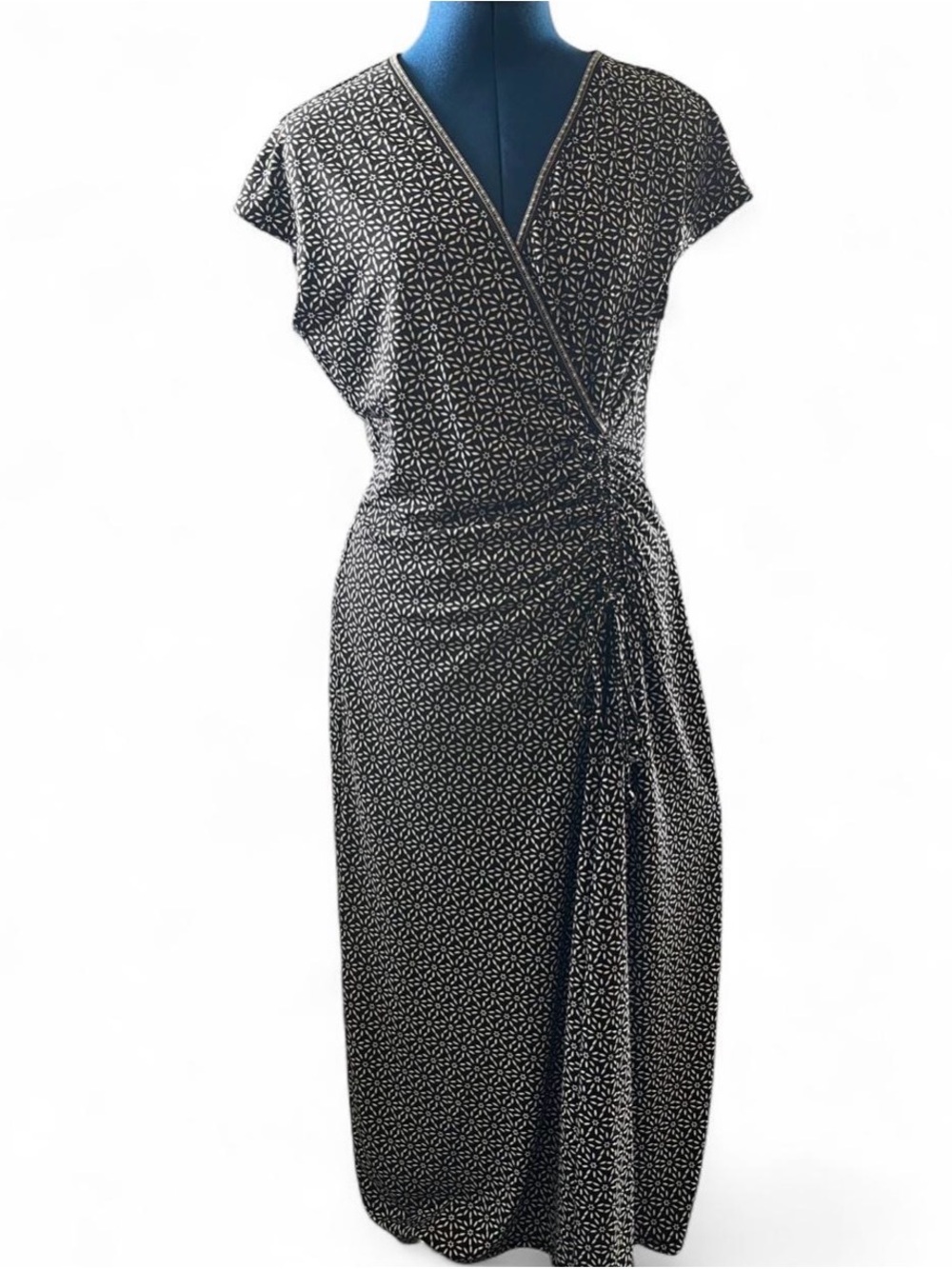 Max Studio Black and White Wrap-Style Midi Dress
